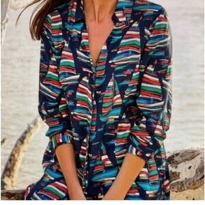 Soft Surroundings womens sail away boat print Button-Up Blouse size medium